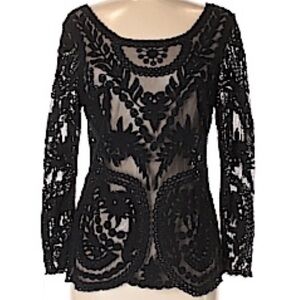 Express Mesh Embroidered Long Sleeve Boat Neck Top